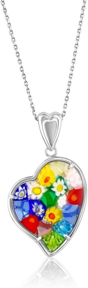 Genuine Millefiori Murano Glass Necklace – Italian Artisan Jewelry in 925 Sterling Silver – Handcrafted in Murano, Italy-Multi-Color