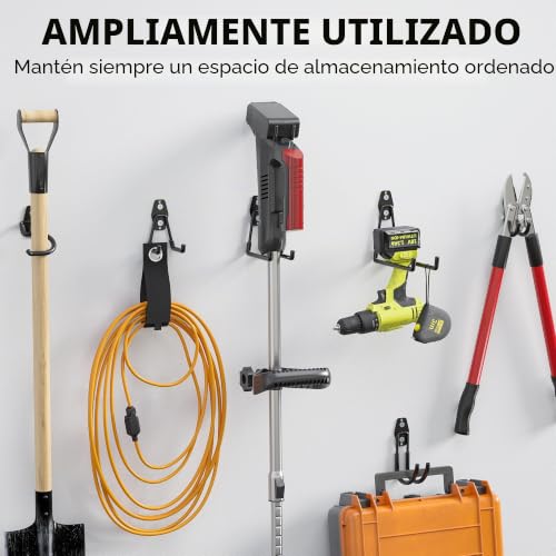 Miniatura 3 de Bontec Ganchos De Garaje Pesados, Set 18 Ganchos Antideslizantes, Acero Reforzado, Carga 502 Kg, U Y S Soporte Bicicleta, Organizador Herramientas, Colgador Pared Multiusos, Negro