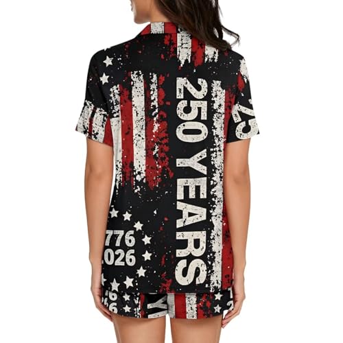 Image of Women's Short Sleeve Sleepwear Button 2 Piece Plus Size Pajamas Casual Soft Stretchy Funny Nightwear with Pockets