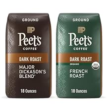 Peets Coffee, Dark Roast Ground Coffee Bundle - Major Dickasons Blend and USDA Organic French Roast 36 Ounces 2 Bags of 18 Ounces