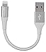 Amazon Basics Double Braided Nylon Lightning to USB A Cable, Advanced Collection - MFi Certified Apple iPhone Charger, Silver, 4 Inch