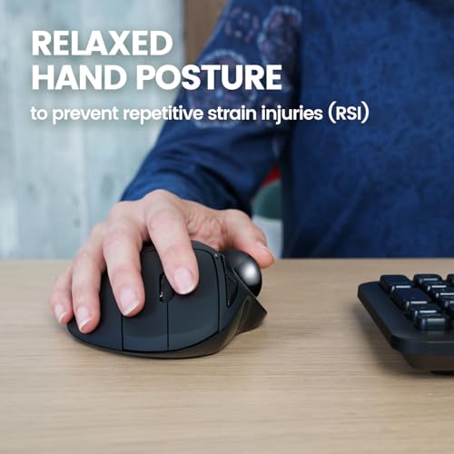 Perixx PERIMICE-717BKB Wireless Trackball Mouse, Build-in 1.34 Inch Glossy Trackball with Pointing Feature - 5 Programmable Buttons - Black Body - Black Ball