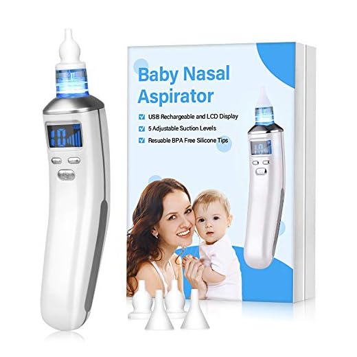 Electric Baby Nasal Aspirator- Nose Cleaner Safe Snot Sucker with 5 Adjustable Suction Levels,4 Reusable Tips and LCD Screen Booger Sucker for Newborn, Toddler and Infant (White)