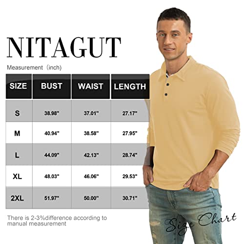 Nitagut Mens Polo Tee Shirt Soft Winter Long Sleeve Dry Fit Polo Tee Solid Jersey Cotton Shirt For Man,Kaqi,L #TOP5
