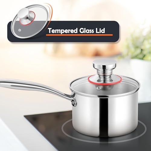 Herogo Stainless Steel Saucepan 18cm, 2.4L Sauce Pan with Glass Lid, Triple-Layer Milk Pan, Ergonomic Handle, Induction Cooking, Easy to Clean - Image 4