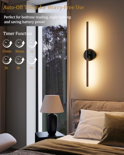 Image of 24 inch Battery Operated Wall Sconce Set of 2, 350 Rotating Lamp, Walnut Black