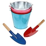 YARNOW 6pcs Beach Sand Pail and Shovel Set 2 Sand Shovels and 4 Metal Sand Buckets Fun Summer Beach Sand Toys Sandcastle Building Toys