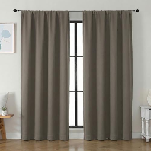 Image of Simplebrand Ava Latte Blackout Curtains for Bedroom 84 Inch Length 2 Panels Set, Solid Thermal Insulated Privacy Living Room Window Treatment Curtains Blackout Drapes, W50 x L84 Inch, Latte