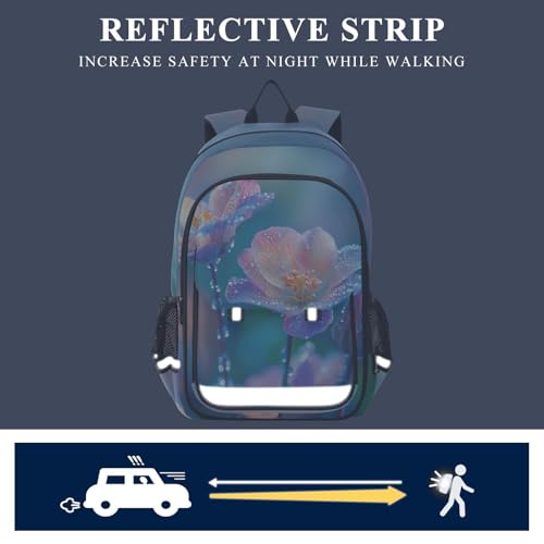 senya Morning Dew on Flowers Backpack Water-Resistant Bag Lightweight Bookbags with Reflective Strip4