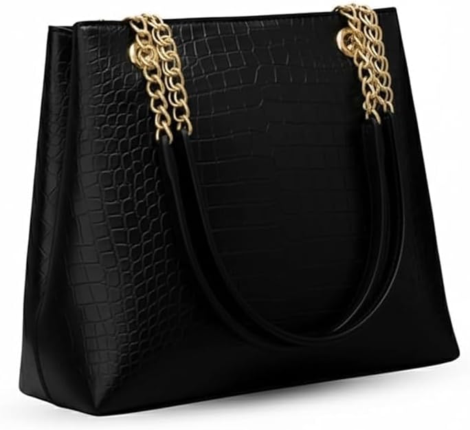 Crocodile Pattern Tote Bag for Women, PU Leather Shoulder Bag with Chain Straps and Gold Hardware, Ladies Purse Handbag for Office, Work, Shopping, Travel & Daily Use (Pack Of-1)