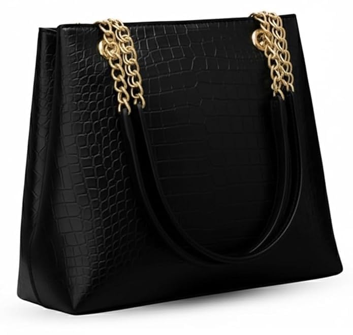 Crocodile Pattern Tote Bag for Women, PU Leather Shoulder Bag with Chain Straps and Gold Hardware, Ladies Purse Handbag for Office, Work, Shopping, Travel & Daily Use (Pack Of-1)