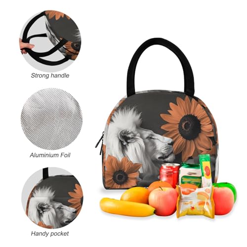 Backpack Lunch Bag Set White Lion Flower Print, Big Storage Travel Backpacks with Insulated Lunch Box for Office Hiking Picnic4