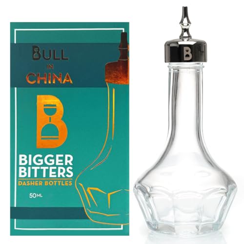 Bull in China Bitters Bottle 50ml Glass Dash Bottle With Dasher Top - Professional Bar Tool For Bartenders & Home Bars (Stainless Steel)