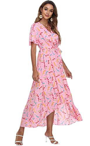 Image of VintageClothing Women's Wrap V Neck Floral Summer Dresses High Low Maxi Casual