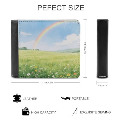 Slim Wallet Field Under The Rainbow after The Rain Compact Bifold Wallet with Credit Card Holder Leather Coin Slot ID Window Unisex2