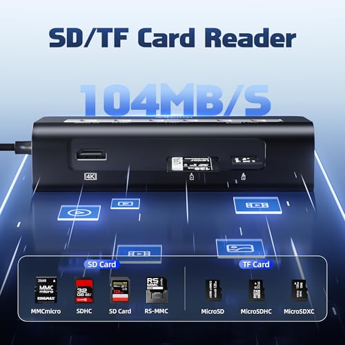 Image of intpw USB C Hub, P9 PRO USB C Hub Multiport Adapter with 4K HDMI, PD 100W, Type-C & 2 USB A 3.2 10Gbps, 2 USB A 2.0, SD /TF Card Reader, Aluminum USB Hub for Laptop, iPhone 17 Series, MacBook, iPad