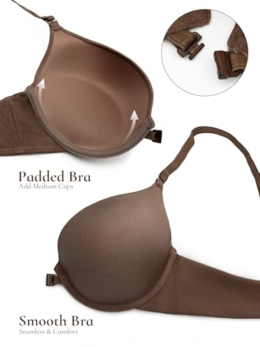 Image of Front Closure Bra Push Up Plunge V Front Clasp Bras Padded Add Cup Demi Underwire Lift T Shirt Smooth Bralette