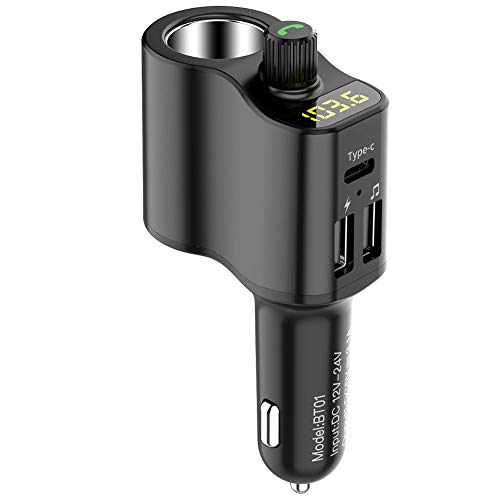 Bluetooth FM Transmitter for Car, Wireless Bluetooth 5.0 in-Car Radio Adapter Car Kit with Handsfree Calling, 2 USB Ports, LED Display, Support TF Card, U-Disk, AUX Output