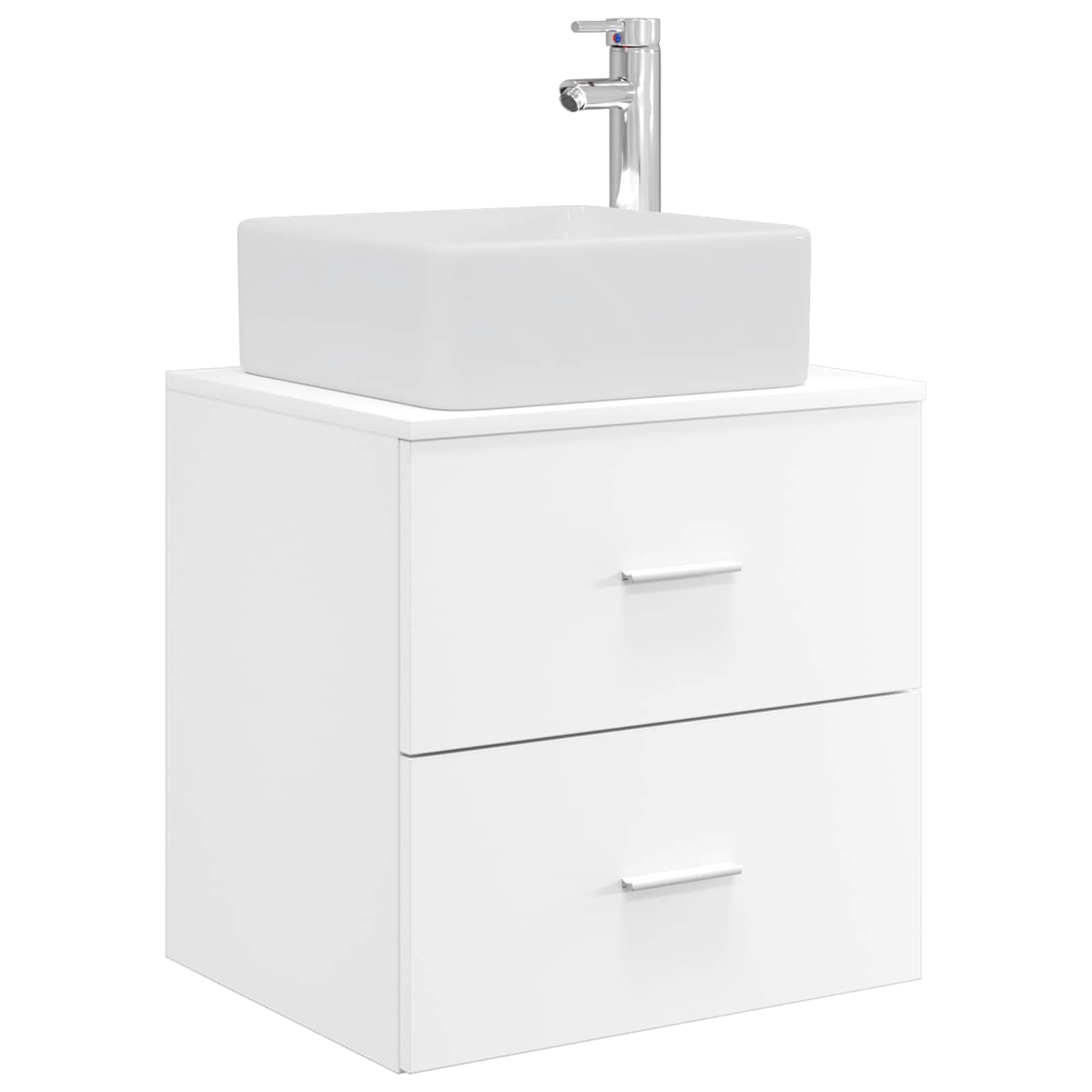 Lavabo de pared con mueble de madera blanco de 49,5 cm y 2 cajones para baño