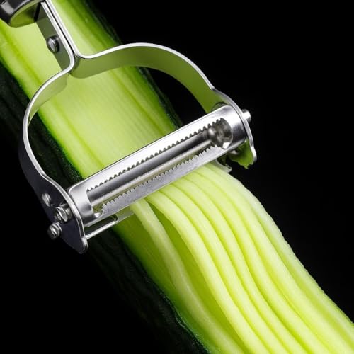 Image of Stainless Steel Julienne Vegetable Peeler Multi-Functional Fruit & Veggie Shredder Slicer and Grater for Potatoes, Carrots, Cucumbers (3-in-1 Stainless Steel Peeler)