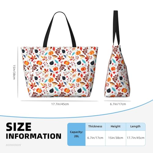 Autumn Pumpkins Fall Leaves Print Beach Pool Bags Tote For Women Ladies Large Gym Tote Carry On Bag For Weekender Travel Waterproof3