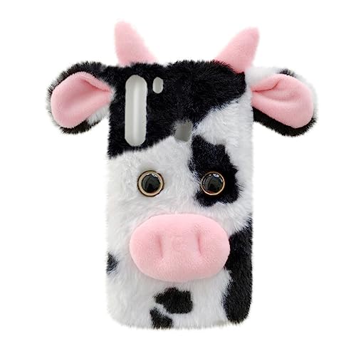 SHINEOFI Funda Móvil de Peluche con Diseño de Vaca para Stylus Carcasa Protectora de TPU Anticaídas para Niñas Cómodo y Cálido Especial para Amigas