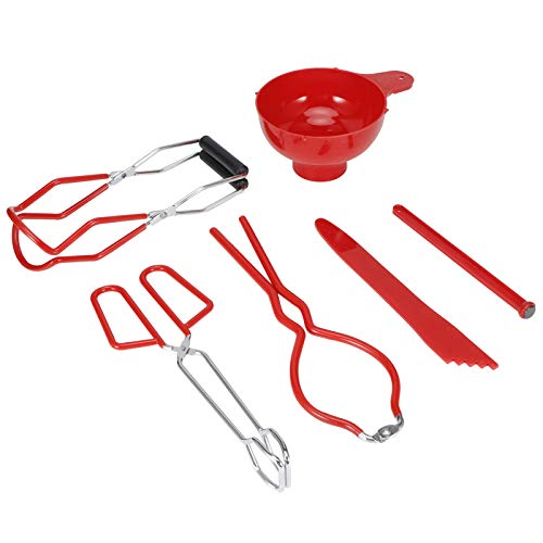 Canning Kit, 6PCS Slip Proof Long Soft Handle Food Tongs Jar Lifter Jar Wrench Magnetic Lid Lifter Funnel Measurer Set Food Tongs for Beginners(red)