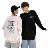 [YOSITOMI] ディズニートレーナー ペアルック カップル ミッキーミニー 352 トップス 結婚記念日 プレゼント ゆったり カジュアル 黒白可愛い 長袖 ゆったり 綿 袖 男女兼用 グッズ カットソー スウェット (l, ブラック)