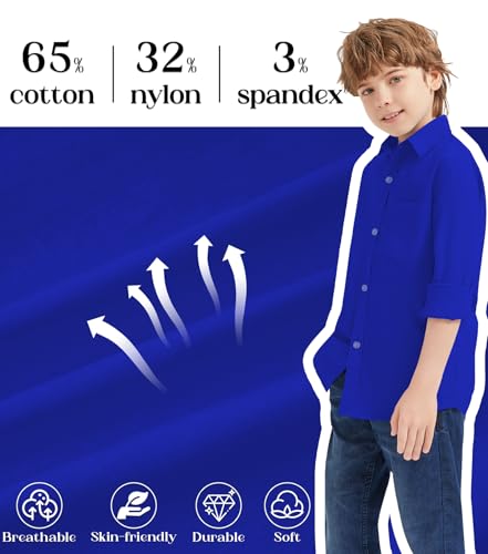 Image of 9 Month-16Y Boys' Long Sleeve Button Down Toddler Dress Shirt Oxford Uniform Shirt with Chest Pocket