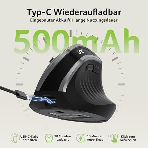 Acer 2.4G Ergonomische Maus, Vertikale Optische Maus Kabellos 1600 DPI, Wiederaufladbar Wireless Mouse… – Ansicht 4
