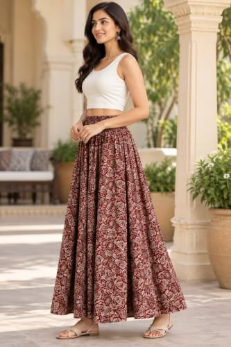 Image of Women's Printed Viscose Crepe Flared Palazzo Pants with Pockets | Elastic Waist | Full Length | Casual | Free Size