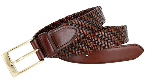 BL044 Gold Plated Buckle Braided Knitted Genuine Leather Casual Dress Belt 1-1/4" Wide3