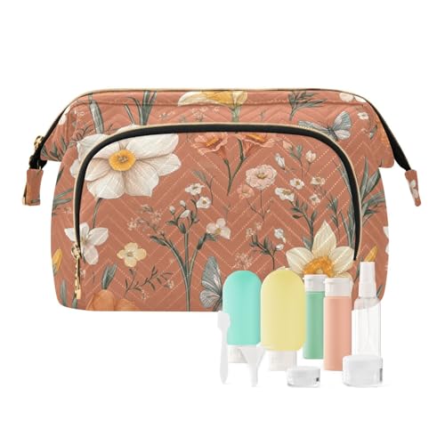 Beauty case con fiori estivi farfalle per cosmetici grandi borse cosmetiche borsa per cambio 7 1 size argento rosa