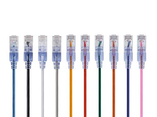 Image of Monoprice SlimRun Cat6A Ethernet Patch Cable - Network Internet Cord - RJ45, Stranded, UTP, Pure Bare Copper Wire, 30AWG, 7 Feet, 10-color, 10-Pack
