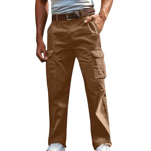 Men Comfy Cargo Pants Stretch Relaxed Fit Outdoor Hiking Pant Cotton Linen Button Sweatpants with Multi Pockets 2025