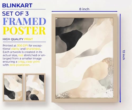 Image of BLINKART Set of 3 BLACK BEIGE LANDSCAPE Natural Brown Frame Painting for Wall Decoration - Modern Art Wall Decor Framed Painting for Living Room Bedroom - Framed Wall Posters /Paintings (8X12 inch)
