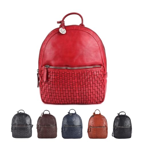 Image of Genuine Leather Backpack for Men, Casual Backpack for Women Office Bag with Adjustable Shoulder Strap (VL-054-RED)