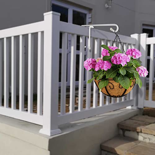 4 Pack Vinyl Fence Hooks, Patio Hangers Decorative White Powder Coated Steel Fence Hangers Suitable For Hanging Flower Baskets - Wind Chimes - Planters - Bird Feeders -Lights (4 Pack) #TOP4