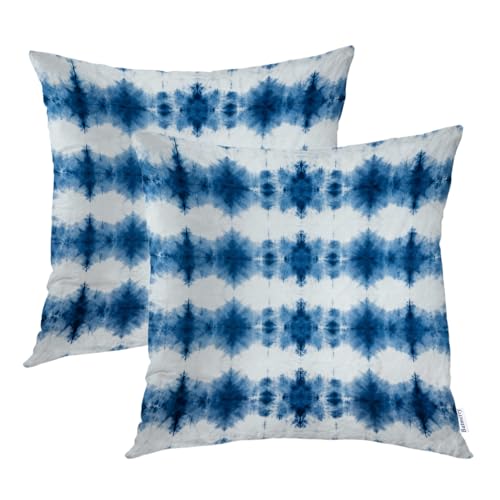 Batmerry Stripe Indigo Throw Pillow Covers, Blue Stripe Denim Tie Dye Ink Bleed Stripeseamless Decorative Pillow Covers Printing Blended Fabric for Couch Sofa Bed Invisible Zipper 26X26 in(Set of 2)