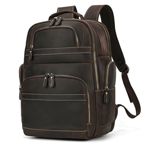 Mens Backpack Retro Cowhide Backpack Men's Large Casual Business Travel Bag for Camping Outdoor Sport,Dark Brown-44x32x25cm2