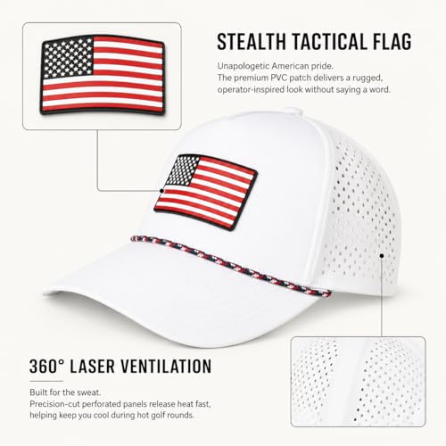 Image of TOP-EX Men's Cooling Golf Hat, Big Heads Tactical USA Flag Waterproof Cap | Tactical American Flag Hat, XXL Large Size, Water & Stain Resistant, UPF50+ UV Protection, Laser Perforated Cooling Sweatband