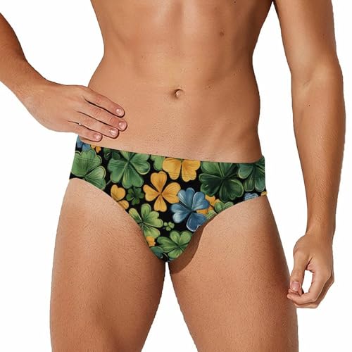 Colorful Clovers Shamrocks Mens Swim Briefs Bikini Sexy Low Rise Trunks Swimsuit Bathing Suit Beach