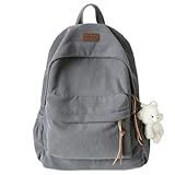 Fryloo Mochila Universitaria De Pana Bolsa Viaje Escolar Gran Capacidad - Informal para Mujeres Y Hombres-Gris-Solo