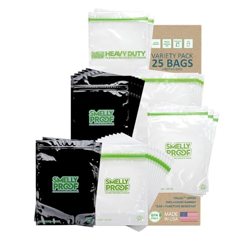 25 x Smelly Proof Reusable Bag Washable Outdoor Bundle: 6 Sizes Expandable Heavy-Duty Clear & Black Perfect for Camping Hiking Fishing Backpacking - Multi-Size Pack + Free Bonus Bag