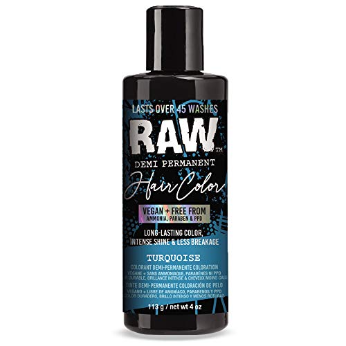 RAW Turquoise Demi-Permanent Hair Color, Vegan, Free from Ammonia, Paraben & PPD, lasts over 45 washes, 4oz