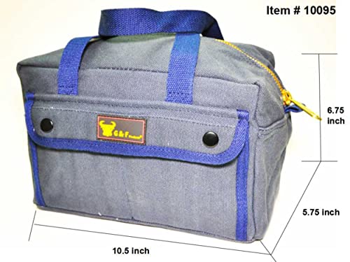 G & F Products Government Issued Style Mechanics Heavy Duty Tool Bag With Brass Zipper And Side Pockets, Tool Bag For Cars, Drill, Garden, And Electrician. Olive Green , 11" X 7" X 6" #TOP4