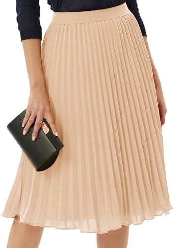 GRACE KARIN Pleated Midi Skirt for Women,Summer Chiffon Elastic H...