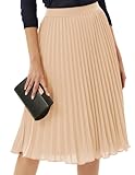 GRACE KARIN Women's Flared Pleated Ruffle Chiffon Skirt Below Knee Light Khaki S