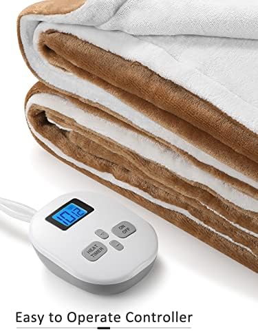 Heated Throw Blanket Large Soft Flannel 150X200cm with 10 Heating Settings & 12 Hours Auto-Off Timer, Machine Washable, Home Office Use - Brown