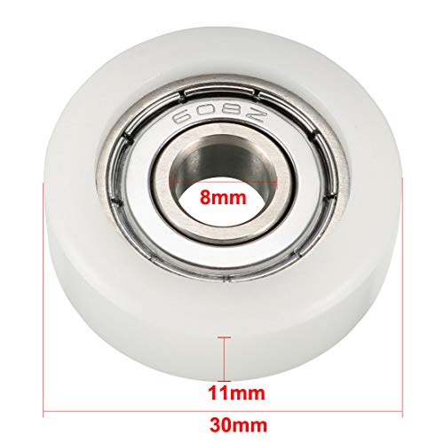 Uxcell 4Pcs 8X32X12Mm Roller Idler Bearing Pulley Sliding Guide Conveyor Rolling Wheel For Driving Mechanical Equipment Doors Window, White #TOP1